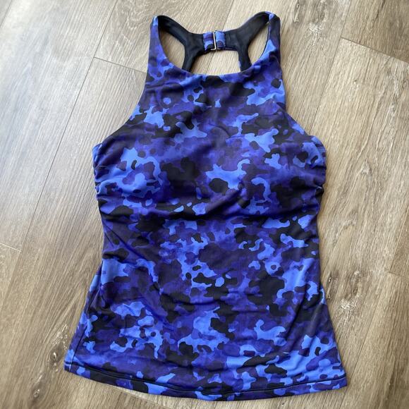 Athleta Maldives Bra Cup Tankini Sz 38 B/C Bottoms Sz S Blue Black Camo - Picture 2 of 16